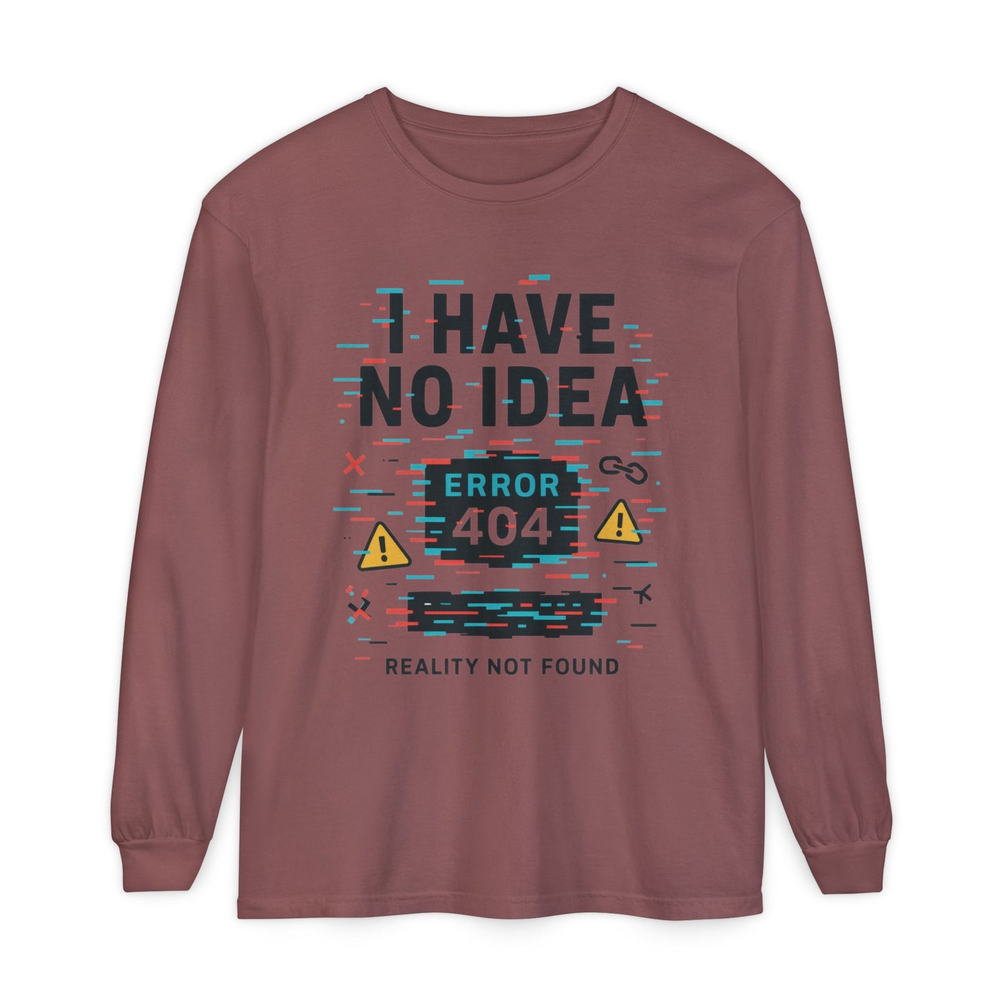 Unisex Long Sleeve T-Shirt, Funny Error 404 Graphic Tee, Internet Humor, Geeky Apparel, Quirky Humor Shirt, Gift for Tech Lovers