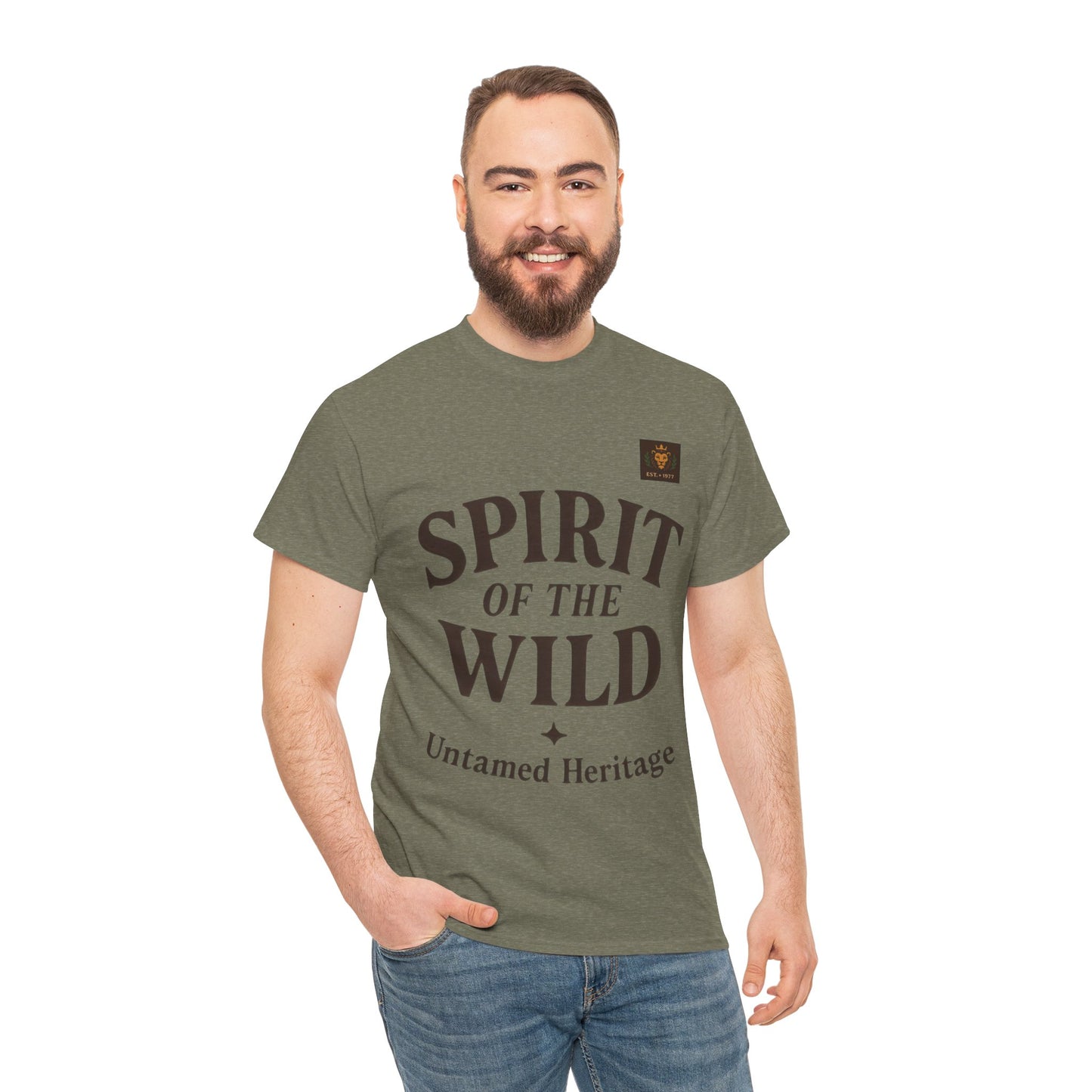 Spirit of the Wild Mens Heavy Cotton Tee, Nature Lover Gift, Outdoor Adventure Shirt, Unisex Tee, Casual Wear, Unique Graphic Apparel
