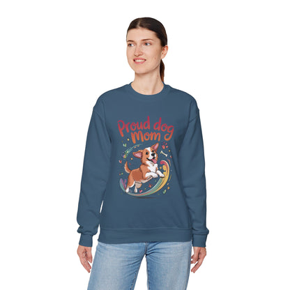 Proud Dog Mom Crewneck Sweatshirt, Pet Lover Gift, Dog Mom Apparel, Animal Lover Clothing, Gift for Dog Moms, Puppy Paw Rainbow Print