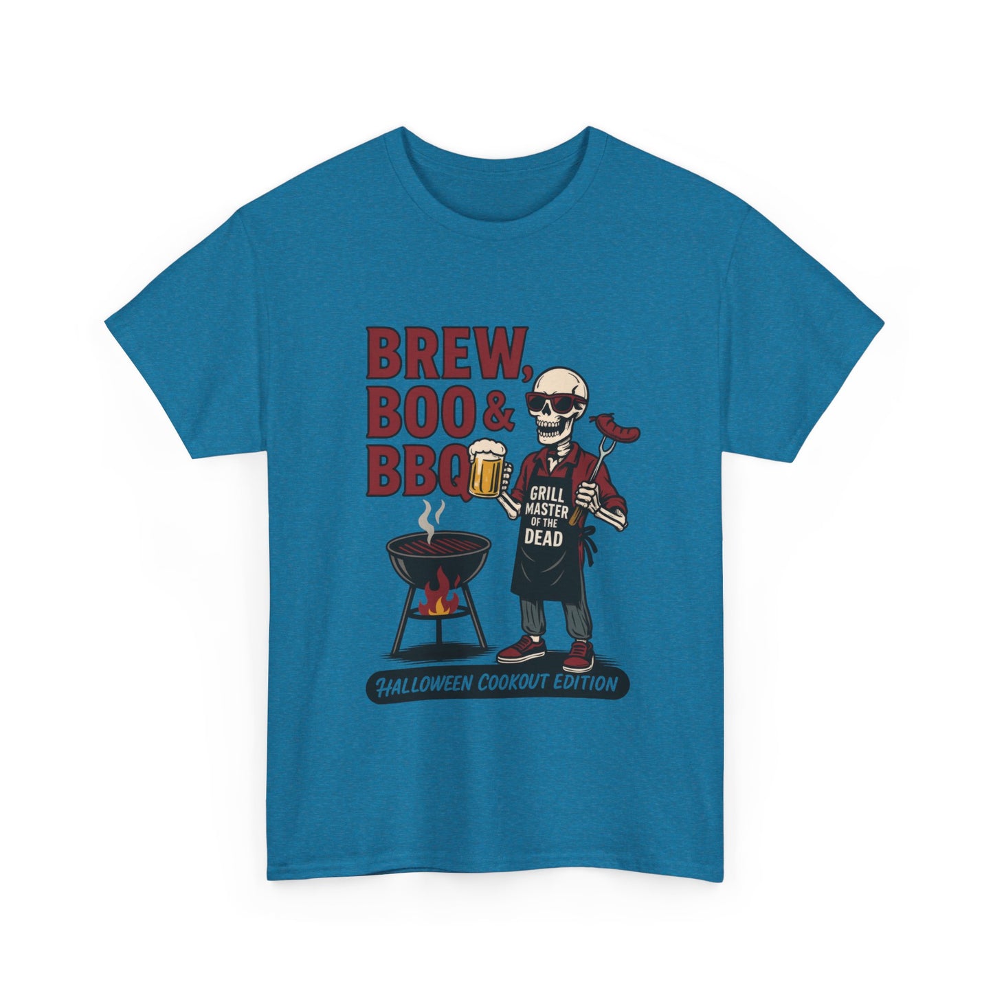 Halloween BBQ Men's T-Shirt, Brew Boo & BBQ Skeleton Grill Master Tee, Funny Dad Gift, Grill Master Tee, Grill Dad Halloween