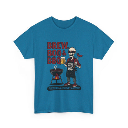 Halloween BBQ Men's T-Shirt, Brew Boo & BBQ Skeleton Grill Master Tee, Funny Dad Gift, Grill Master Tee, Grill Dad Halloween