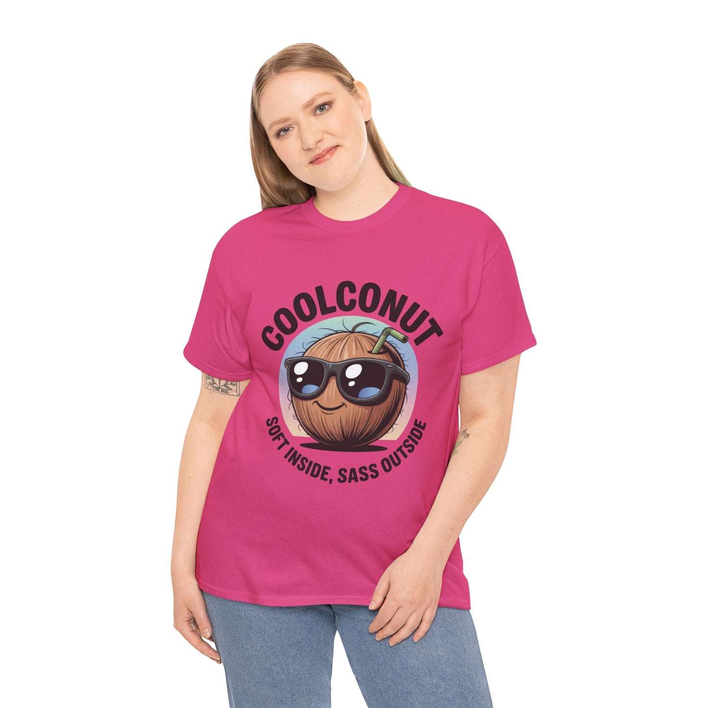 Coolconut Women's Heavy Cotton Tee, Fun Casual Shirt, Gift for Coconut Lovers, Summer Vibes Tee, Soft Inside Sass Outside Shirt