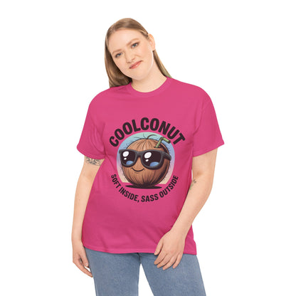 Coolconut Women's Heavy Cotton Tee, Fun Casual Shirt, Gift for Coconut Lovers, Summer Vibes Tee, Soft Inside Sass Outside Shirt