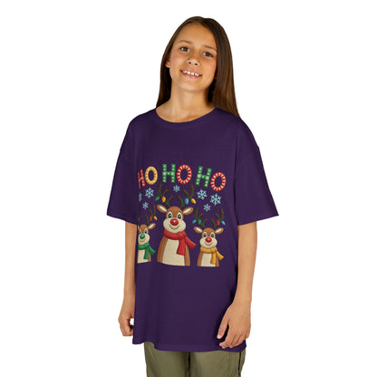 Ho Ho Ho Reindeer T-Shirt for Girl, Cute Christmas Kids Holiday Tee