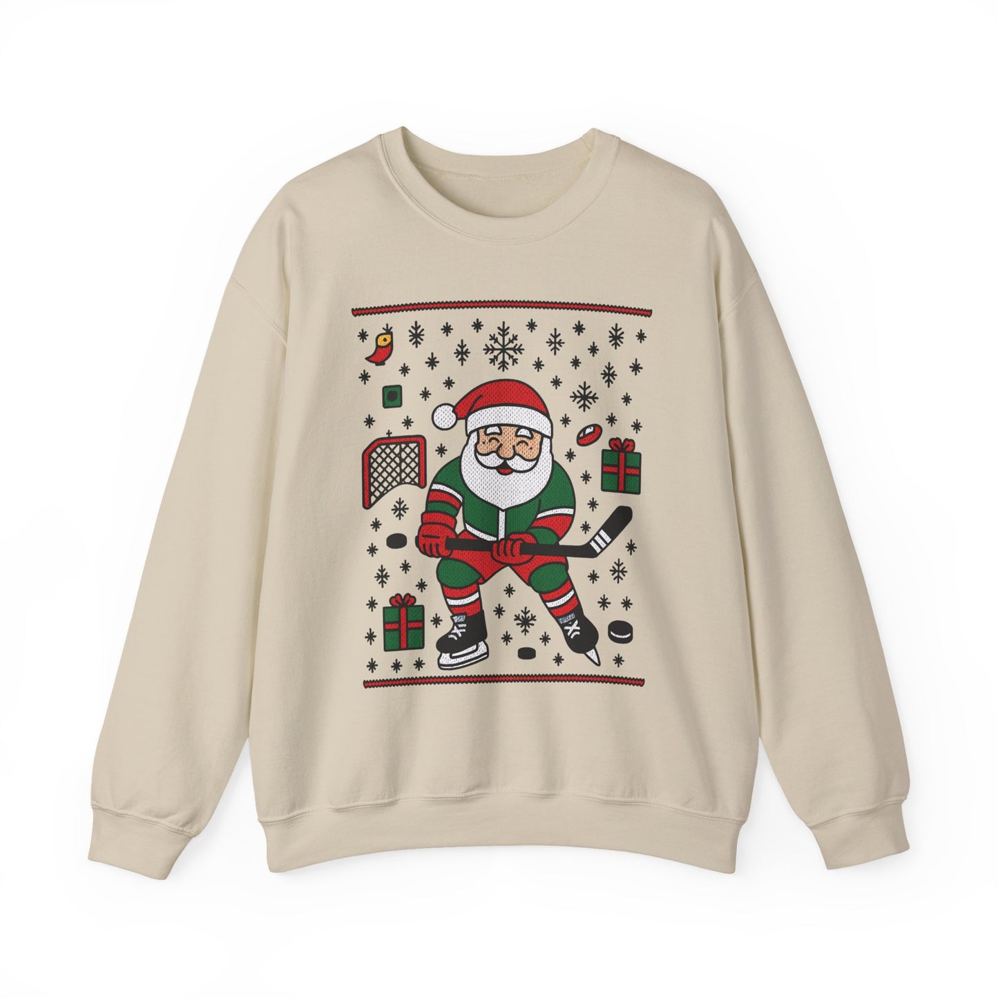 Hockey Santa Men's Christmas Sweatshirt, Funny Sports Holiday Jumper