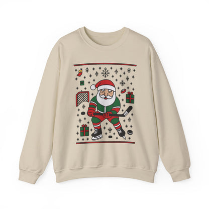 Hockey Santa Men's Christmas Sweatshirt, Funny Sports Holiday Jumper