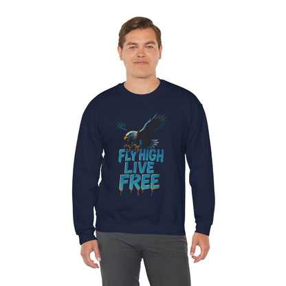 Mens Heavy Blend™ Crewneck Sweatshirt, Fly High Live Free Mens Eagle Graphic Sweatshirt