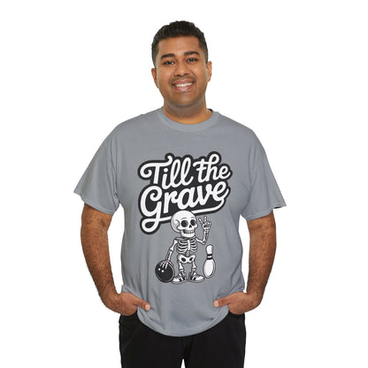 Skeleton Bowling Graphic Tee, Mens Heavy Cotton Tee, Funny Halloween Shirt, Gift for Bowlers, Retro Style Apparel, Casual Wear