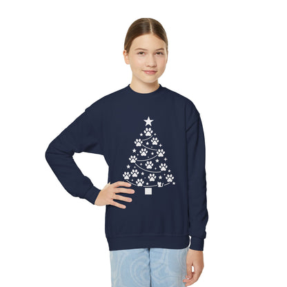Paw Christmas Tree Girls Youth Sweatshirt, Cute Pet Lover Holiday Sweater