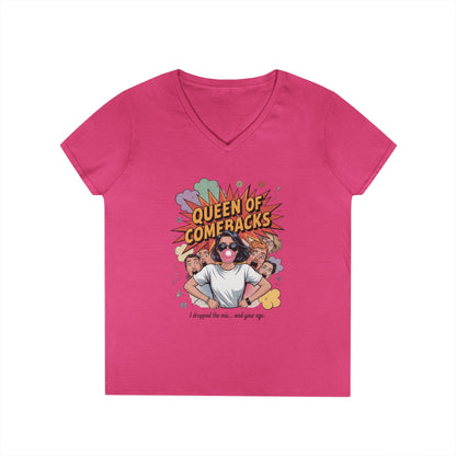 Queen of Comebacks V-Neck T-Shirt, Funny Graphic Tee, Gift for Friends, Humor Apparel, Casual Wear, Comedic Shirt