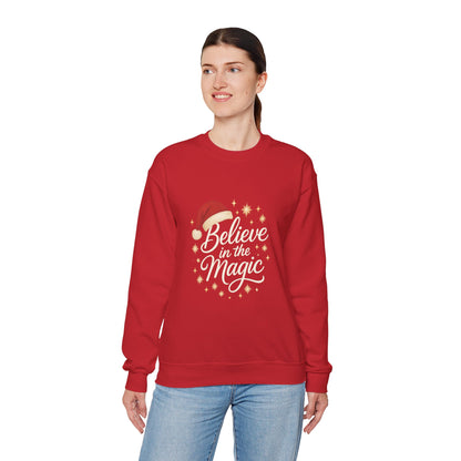 Believe in the Magic Women's Christmas Shirt, Santa Hat Holiday Cozy Sweatshirt, Women's Heavy Blend™ Crewneck Sweatshirt