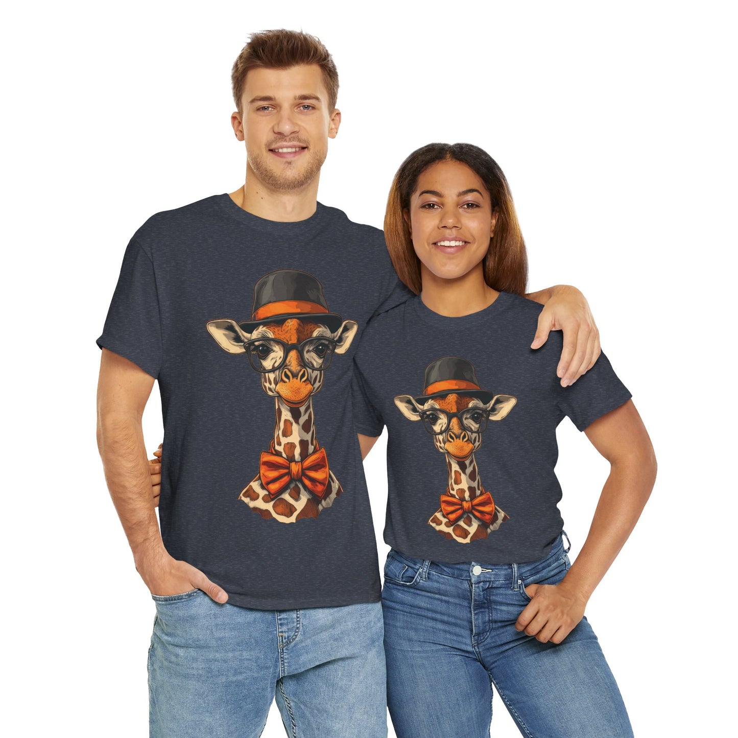 Hipster Giraffe T-Shirt with Hat and Glasses, Whimsical Giraffe Tee, Fun Gift, Cute Graphic Shirt, Unisex Heavy Cotton Tee