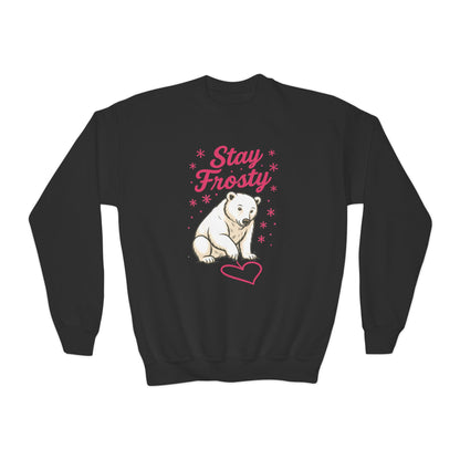 Youth Crewneck Sweatshirt, Kids Stay Frosty Polar Bear Sweatshirt, Cute Winter Animal Pullover for Children