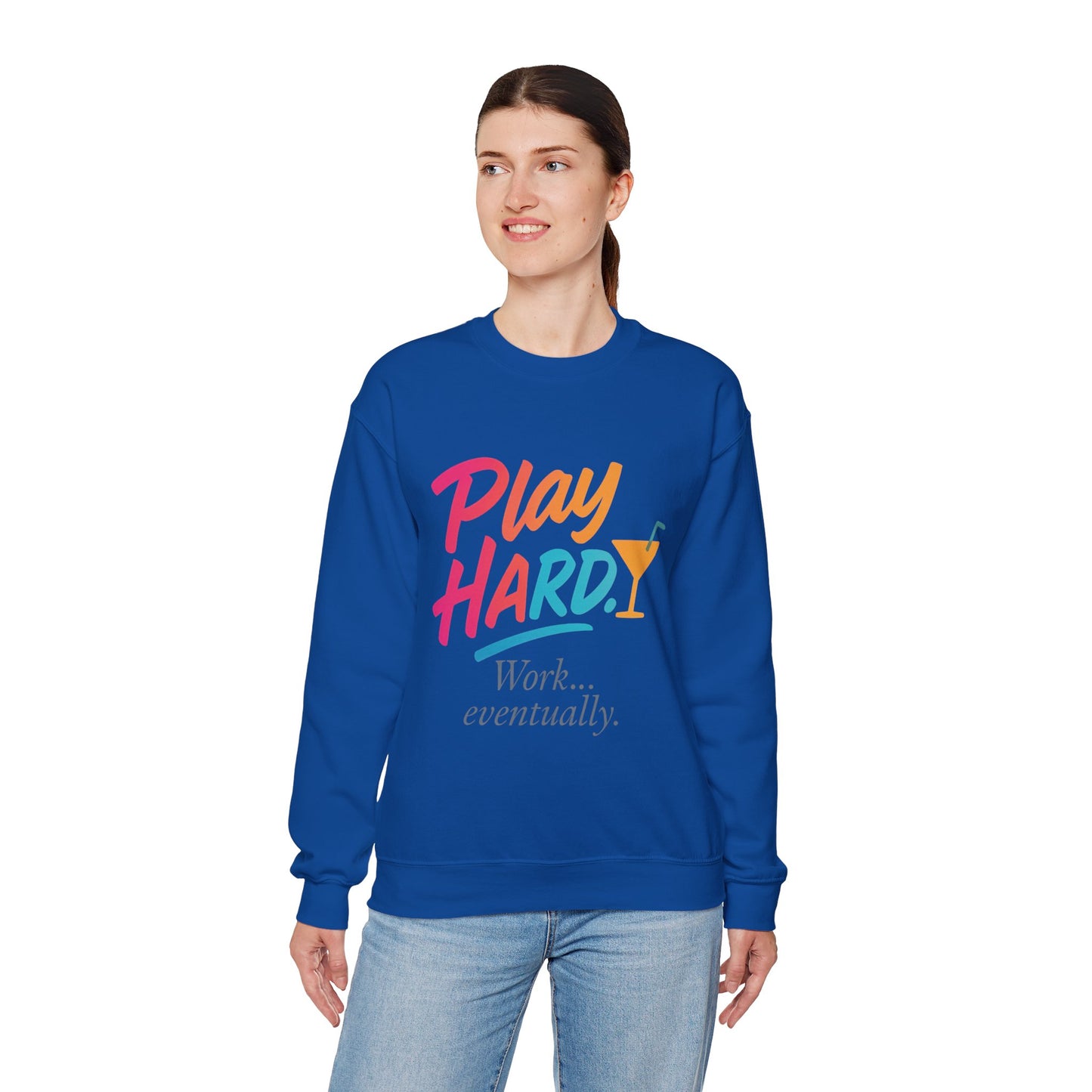 Play Hard Work Eventually Sweatshirt, Funny Cocktail Graphic Tee, Womens Party Sweatshirt, Relaxed Vacation Top, Cozy Style