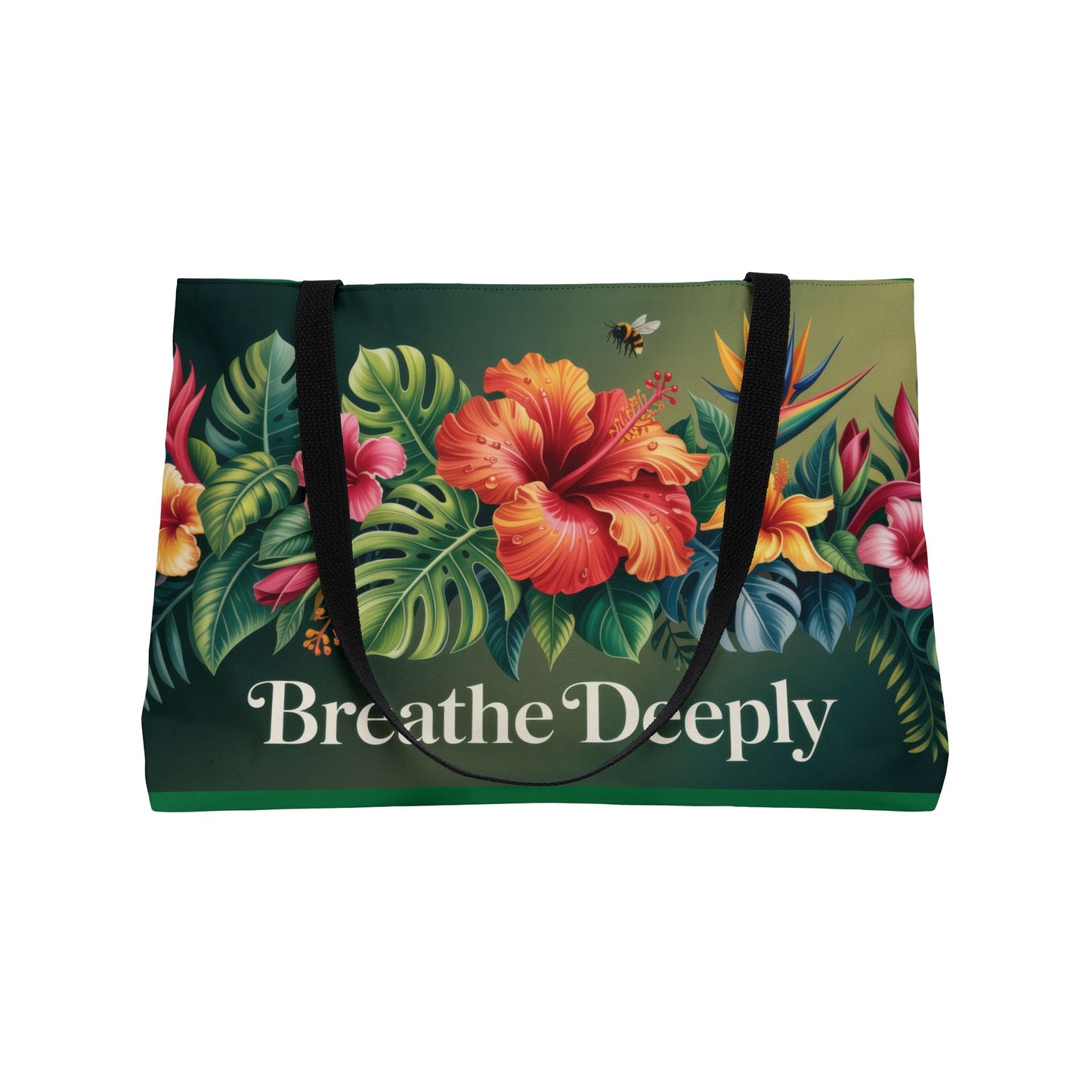 Tropical Floral Weekender Tote Bag - Breathe Deeply, Beach Bag, Travel Tote, Summer Accessory, Weekend Getaway, Gift for Travelers