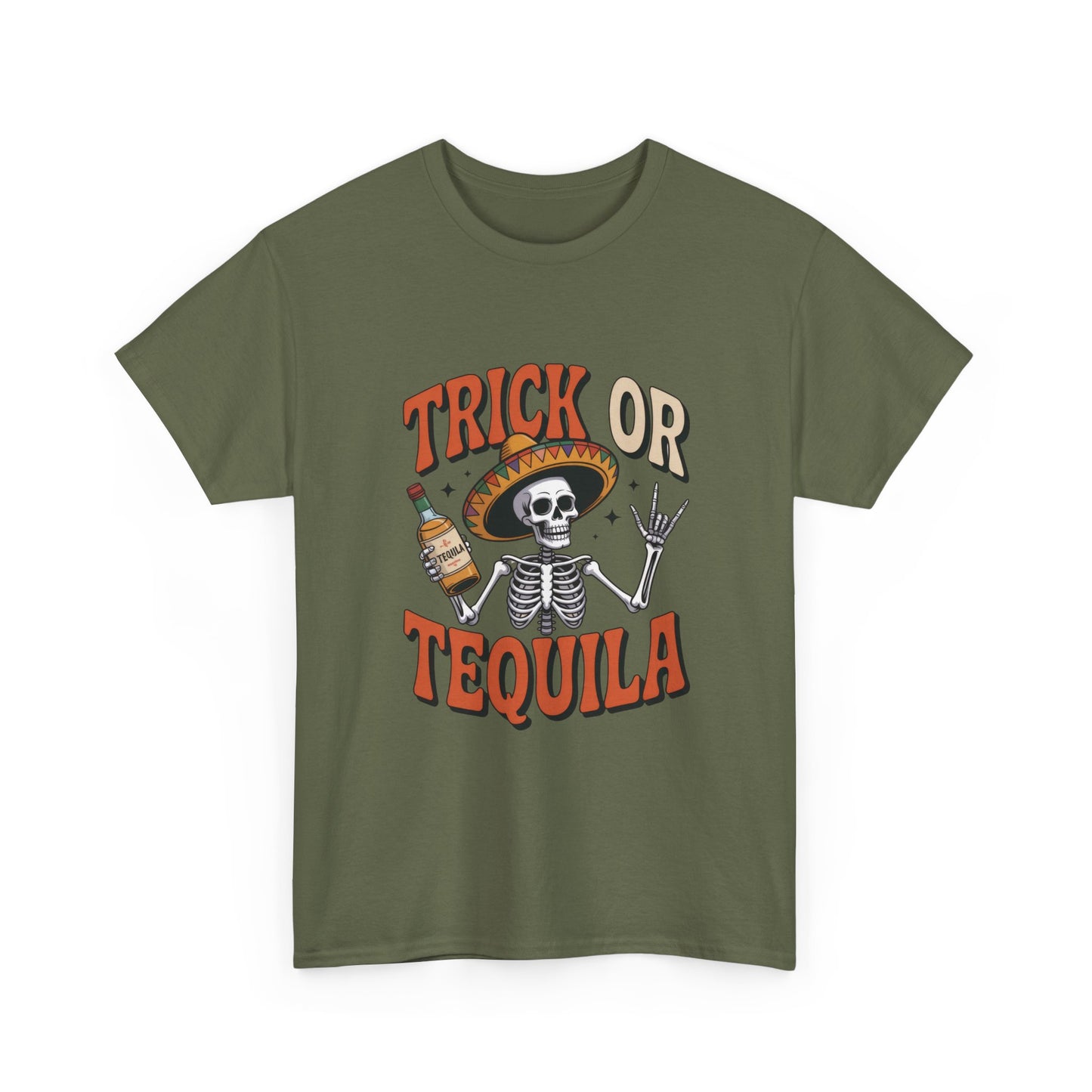 Trick or Tequila Skeleton Men's T-Shirt , Funny Halloween Drinking Party Tee for Men