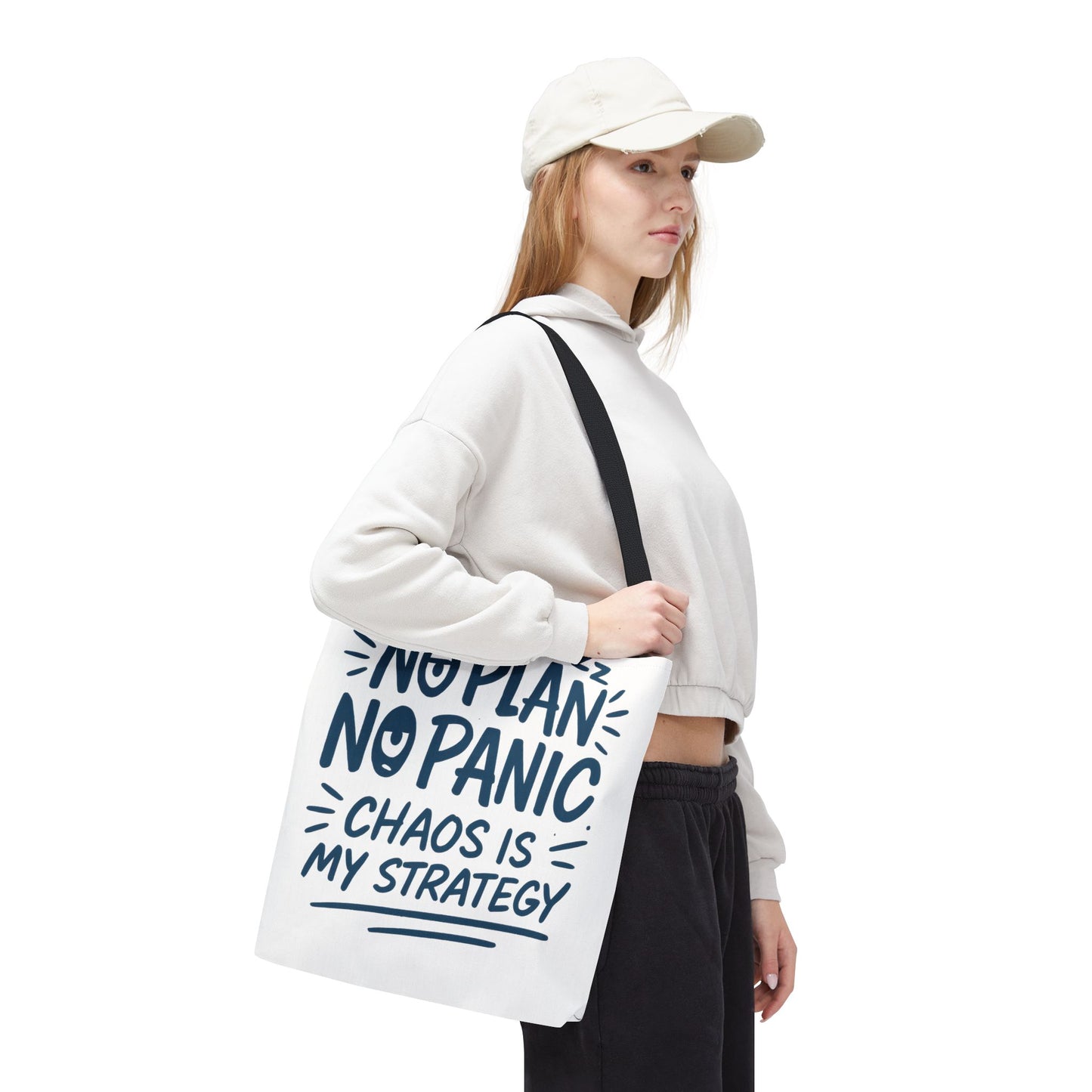 Funny Quote Tote Bag, Reusable Grocery Bag, Gift for Students, Beach Tote, Everyday Tote, Chaos Strategy Bag, Unique Shopping Bag