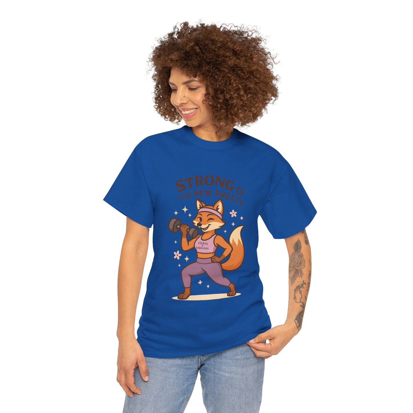 Strong is the New Pretty Tee, Inspirational T-Shirt, Fitness Apparel, Gift for Her, Motivational Top, Cute Fox Design, Womens Gym T-Shirt