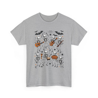 Dancing Skeleton Band Halloween T-Shirt for Men, Funny Spooky Music Tee, Rock and Roll Skeleton Shirt, Cool Halloween Party Outfit