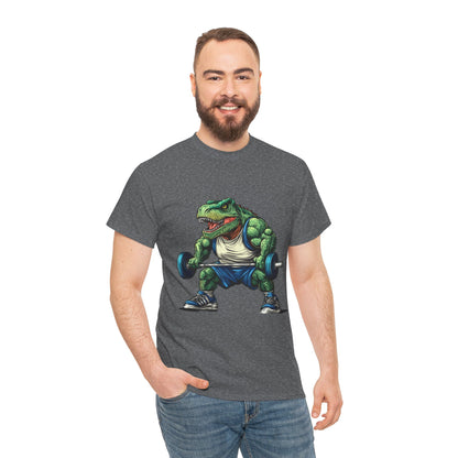 Dino Gym Tee, Muscle T-Rex Gym T-Shirt, Funny Men's Heavy Cotton T-Shirt,Fitness Gift for Gym Lovers, Cute Dinosaur Tee
