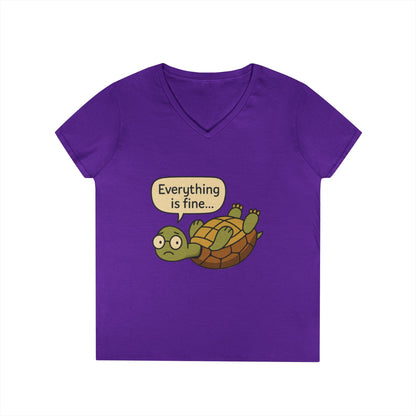 Cute & Comfy Turtle V-Neck T-Shirt - "Everything is fine..." design, Gift for Animal Lovers, Casual Wear, Fun Quotes, Positive message tee
