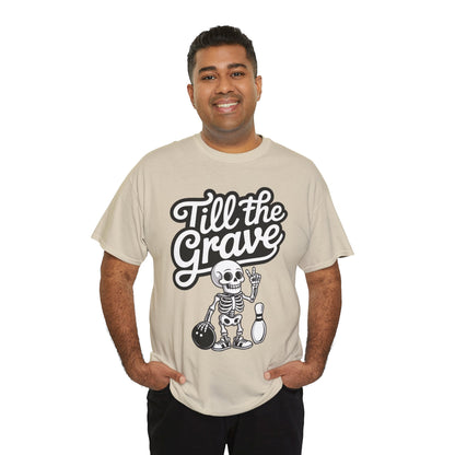 Skeleton Bowling Graphic Tee, Mens Heavy Cotton Tee, Funny Halloween Shirt, Gift for Bowlers, Retro Style Apparel, Casual Wear