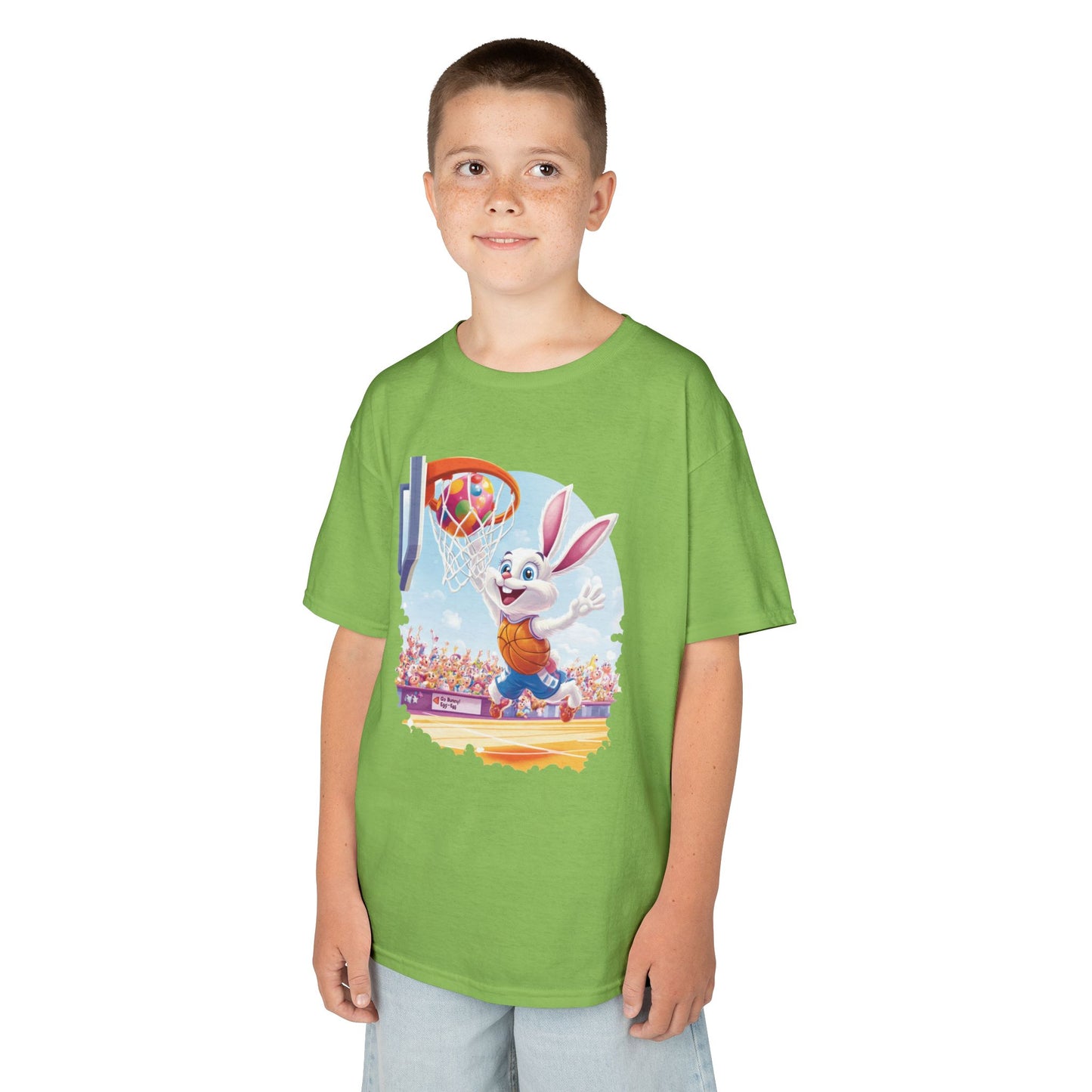 Easter Basketball Bunny Kids T-Shirt - Funny Bunny Dunking Egg Ball, Cute Spring Sports Tee for Kids, Fun Holiday Gift Idea