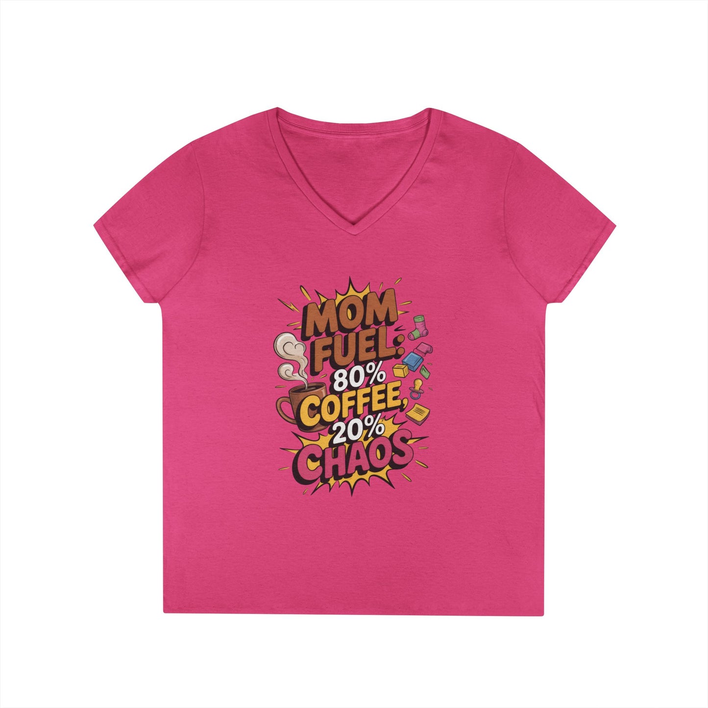 Mom Fuel V-Neck T-Shirt, Funny Gift for Moms, Coffee Lovers, Mother's Day, Everyday Humor, Tired Mom Life Tee, Coffee Loving Moms