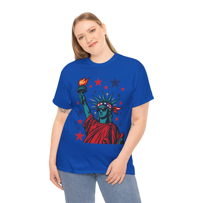 Lady Liberty Pop Art T-Shirt, Patriotic 4th of July Women’s Tee, Retro USA Bandana Statue Shirt