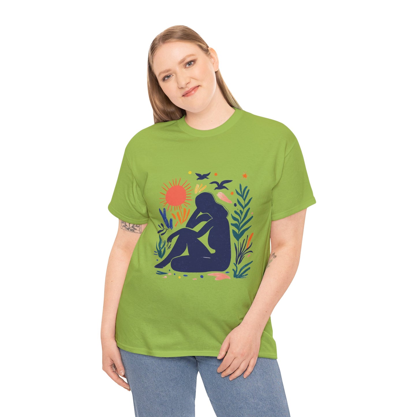 Boho Chic Unisex T-Shirt, Minimal Abstract Woman T-Shirt, Tee for Nature Lovers, Sun and Nature Print, Artistic Silhouette Tee