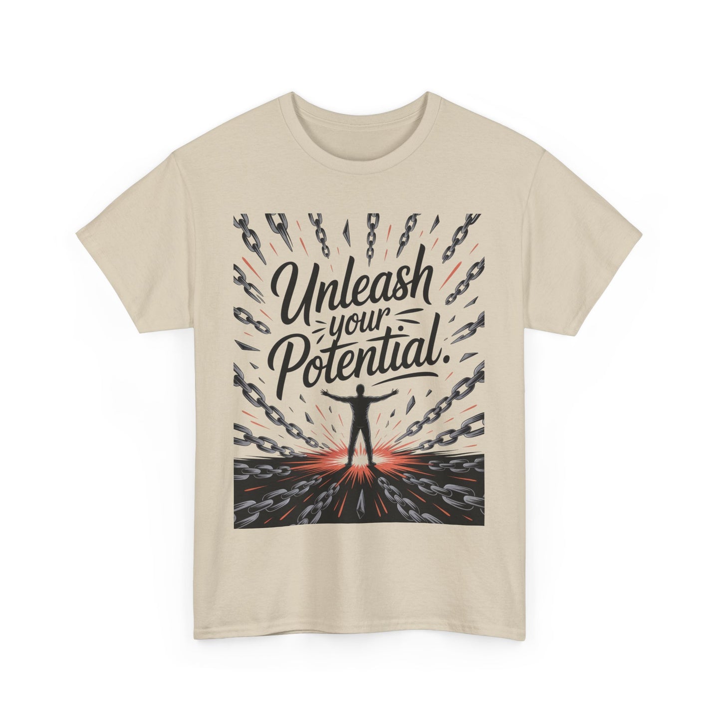 Inspiring Men's Heavy Cotton Tee, "Unleash Your Potential" Motivation Shirt, Gift for Graduates, Personal Growth Apparel, Casual Wear
