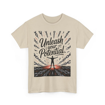 Inspiring Men's Heavy Cotton Tee, "Unleash Your Potential" Motivation Shirt, Gift for Graduates, Personal Growth Apparel, Casual Wear