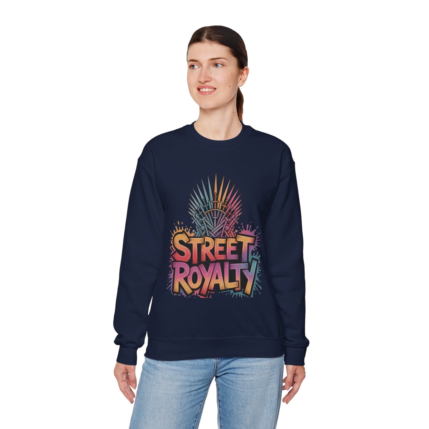 Street Royalty Women's Crewneck Sweatshirt, Graffiti Crown Graphic Pullover, Urban Streetwear Top