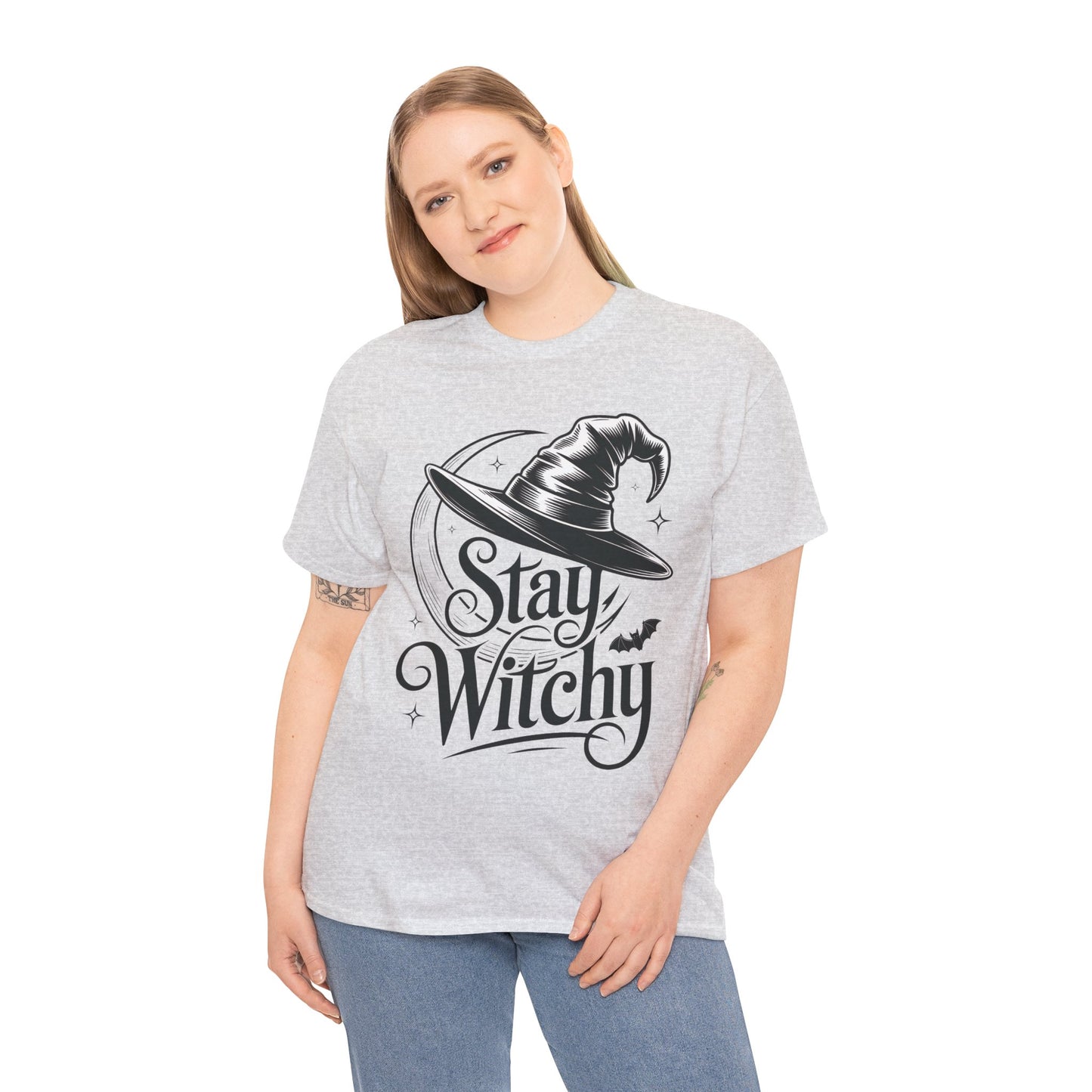 Stay Witchy Gothic Moon Witch Hat Women's T-Shirt, Minimalist Halloween Witchy Graphic Tee