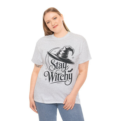 Stay Witchy Gothic Moon Witch Hat Women's T-Shirt, Minimalist Halloween Witchy Graphic Tee