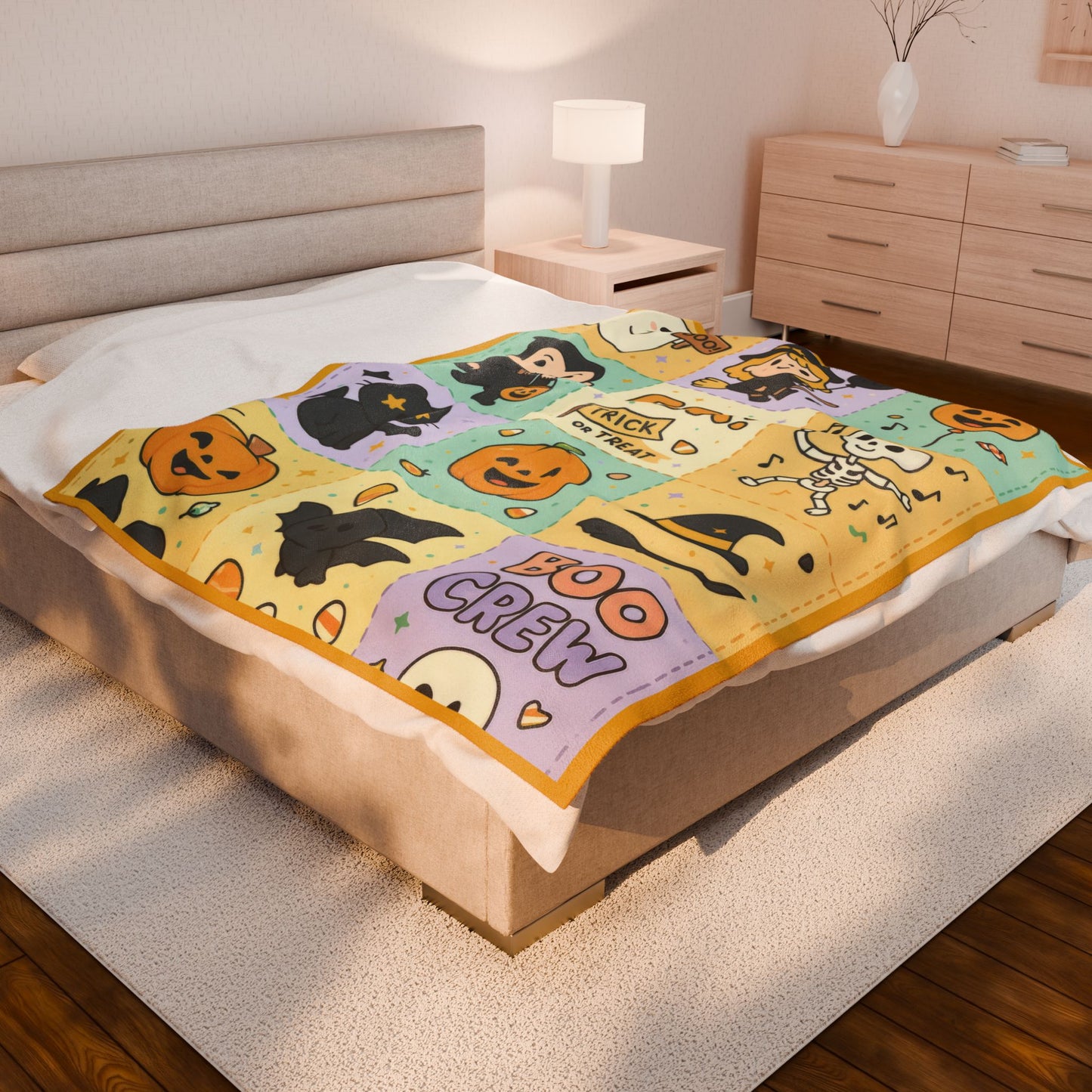 Cute Halloween Blanket for Kids, Pastel Ghosts, Pumpkins Bats, Soft Velveteen Plush Throw Blanket