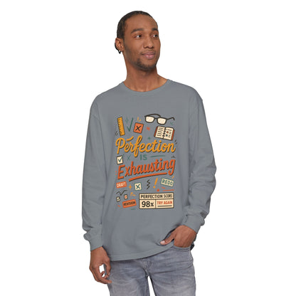 Stress Relief Long Sleeve Tee, Perfect for Perfectionists, Humorous Gift, Back-to-School, Gift for Graduates, Motivational Apparel