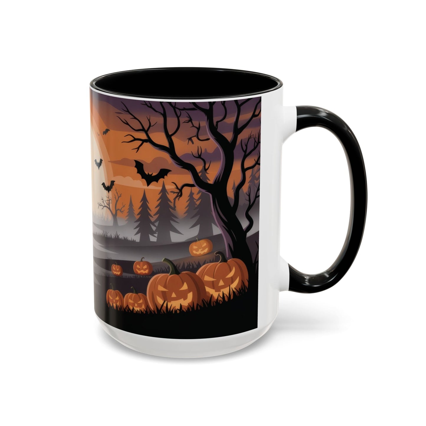Halloween Pumpkin Forest Mug, Spooky Sunset Landscape Coffee Cup, Gothic Fall Gift for Her - Him, Accent Coffee Mug (11, 15oz)