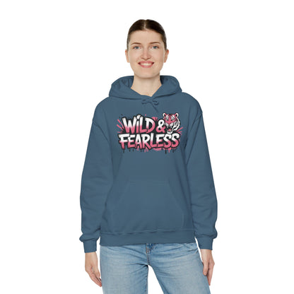 Women's Hoodie Wild & Fearless, Tiger Graffiti Graphic Pullover, Bold Urban Streetwear Hoodie