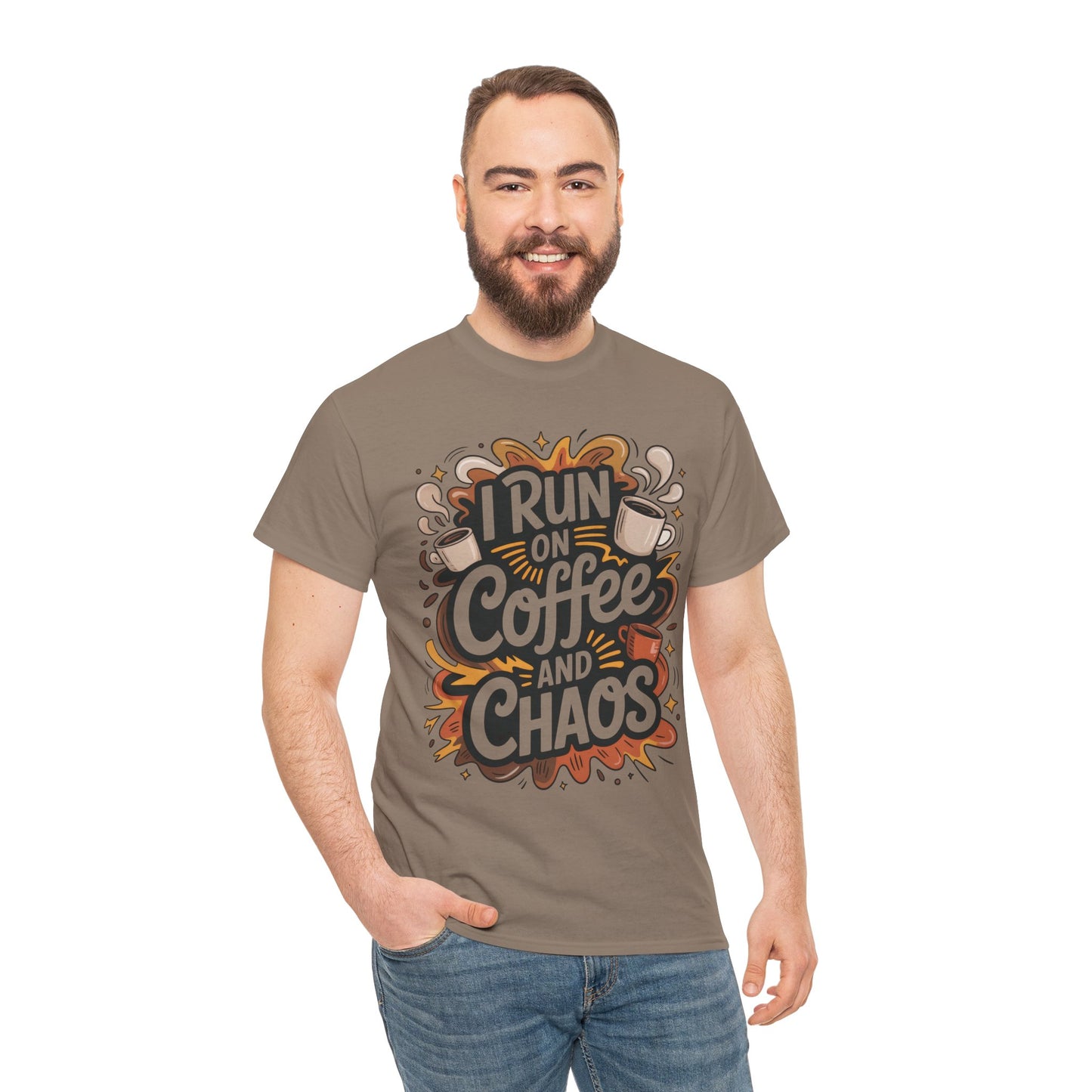 Funny Mens Coffee T-Shirt, I Run on Coffee and Chaos, Caffeinated Chaos Tee for Him, Perfect for Coffee Lovers, , Humor Tee
