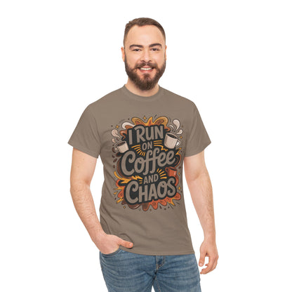 Funny Mens Coffee T-Shirt, I Run on Coffee and Chaos, Caffeinated Chaos Tee for Him, Perfect for Coffee Lovers, , Humor Tee