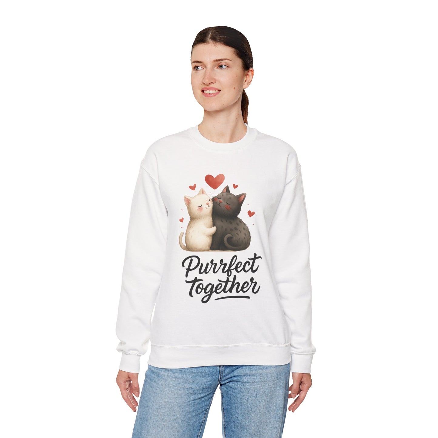Cute Cat Couple Womens Sweatshirt, Purrfect Together Sweater, Gift for Cat Lovers, Cozy Crewneck for Valentine's Day, Animal Lover Apparel