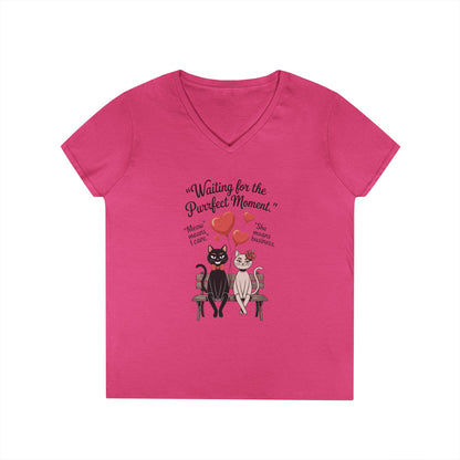 Cute Cat Lovers V-Neck T-Shirt, Casual Wear, Gift for Her, Pet Lovers, Best Friend Gift, Cute Cat Design, Valentine's Day, Cat Love