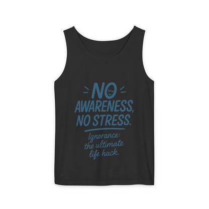 Womens No Awareness Racerback Tank Top, Funny No Stress Quote, Ignorance Life Hack, Workout Sleeveless Shirt, Motivational Shirt, Yoga