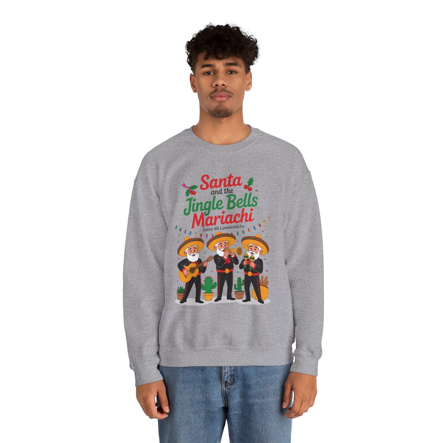 Santa and the Jingle Bells Mariachi Sweatshirt, Funny Mexican Christmas Jumper, Latin Holiday Fiesta Pullover