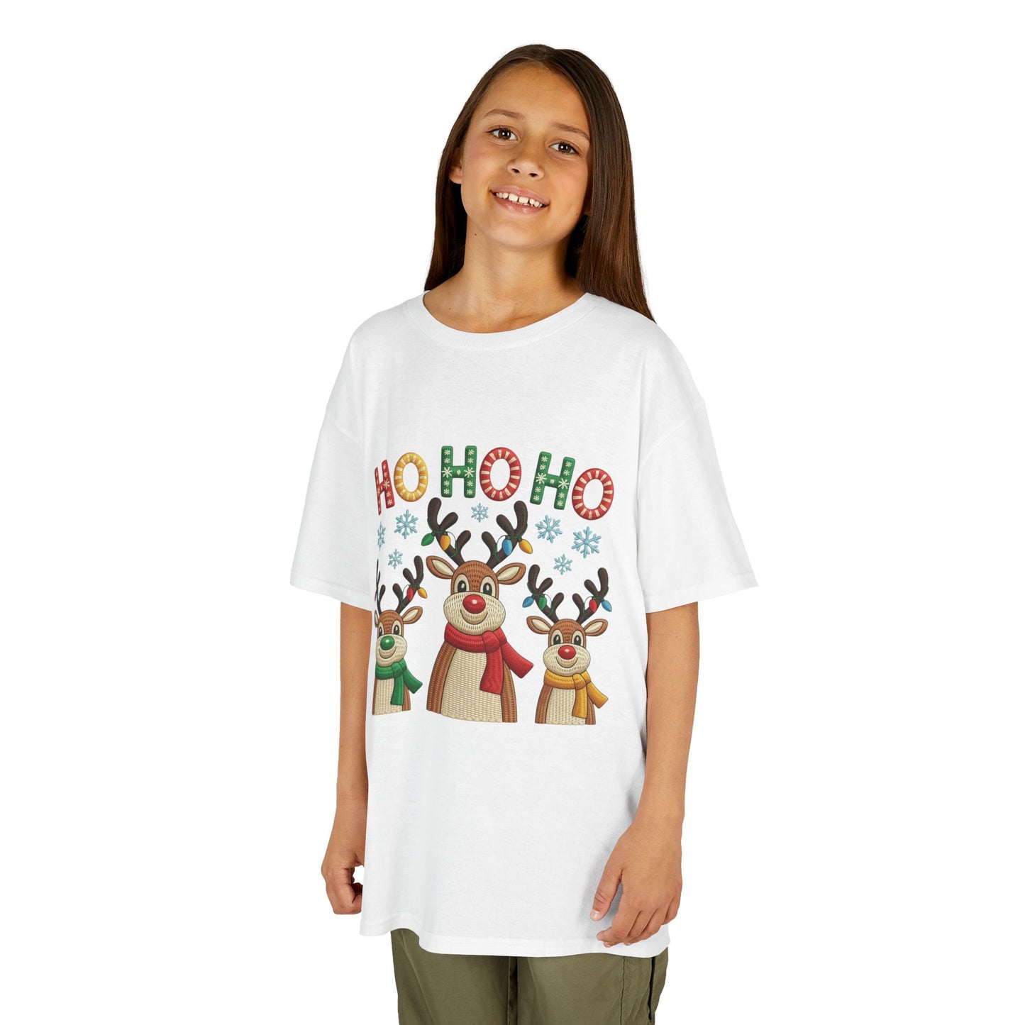 Ho Ho Ho Reindeer T-Shirt for Girl, Cute Christmas Kids Holiday Tee