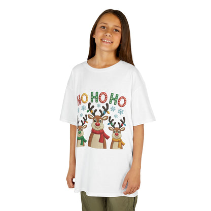 Ho Ho Ho Reindeer T-Shirt for Girl, Cute Christmas Kids Holiday Tee