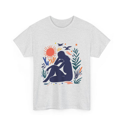 Boho Chic Unisex T-Shirt, Minimal Abstract Woman T-Shirt, Tee for Nature Lovers, Sun and Nature Print, Artistic Silhouette Tee