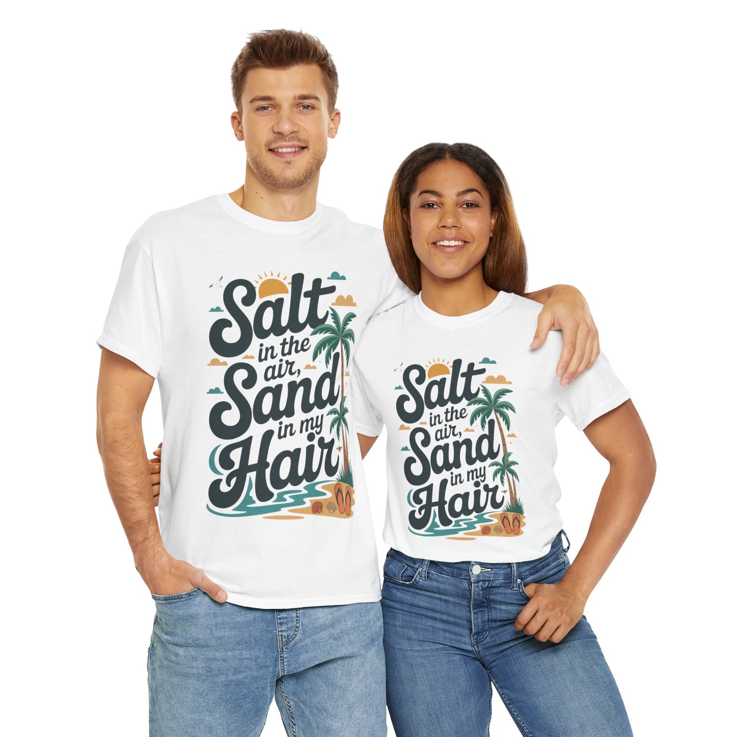 Salt in the Air Sand in My Hair Shirt, Beach Summer Vibes Graphic T-Shirt, Tropical Ocean Palm Design, Ocean-Themed Shirt, Gift Beach Lovers