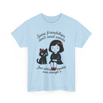 Cute Cat & Girl Graphic Tee, Playful Gift for Cat Lovers, Cat and Girl Design, Gift for Cat Owners, Women's Cotton T-Shirt